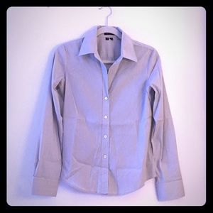 Theory button down dove grey/ white micro stripe
